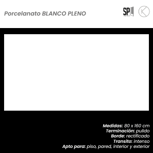 Revestimiento para baños porcelanato BLANCO PLENO PULIDO 80x160 cm