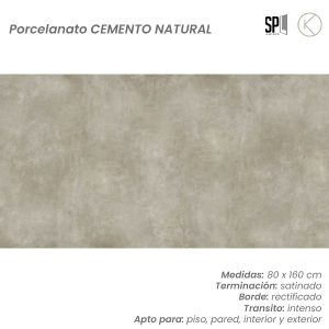 PORCELANATO CEMENTO NATURAL 80x160 cm (Símil cemento alisado)