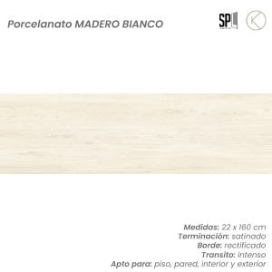 PORCELANATO MADERA "MADERO BIANCO" 22x160 cm 