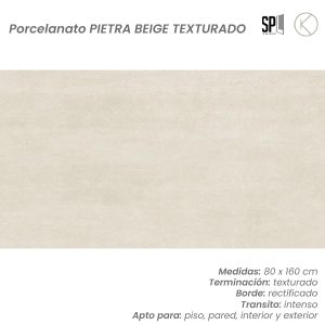 PORCELANATO PIETRA BEIGE TEXTURADO 80x160 cm grandes formatos rectificado - apto interior y exterior