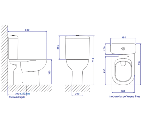 Sanitarios Deca VOGUE PLUS Inodoro Largo + Deposito Mochila Apoyo+ asiento con tapa+ Bidet