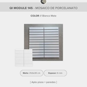 Mosaico de Porcelanato QI Module 145 – Blanco Mate - Malla de 296x300